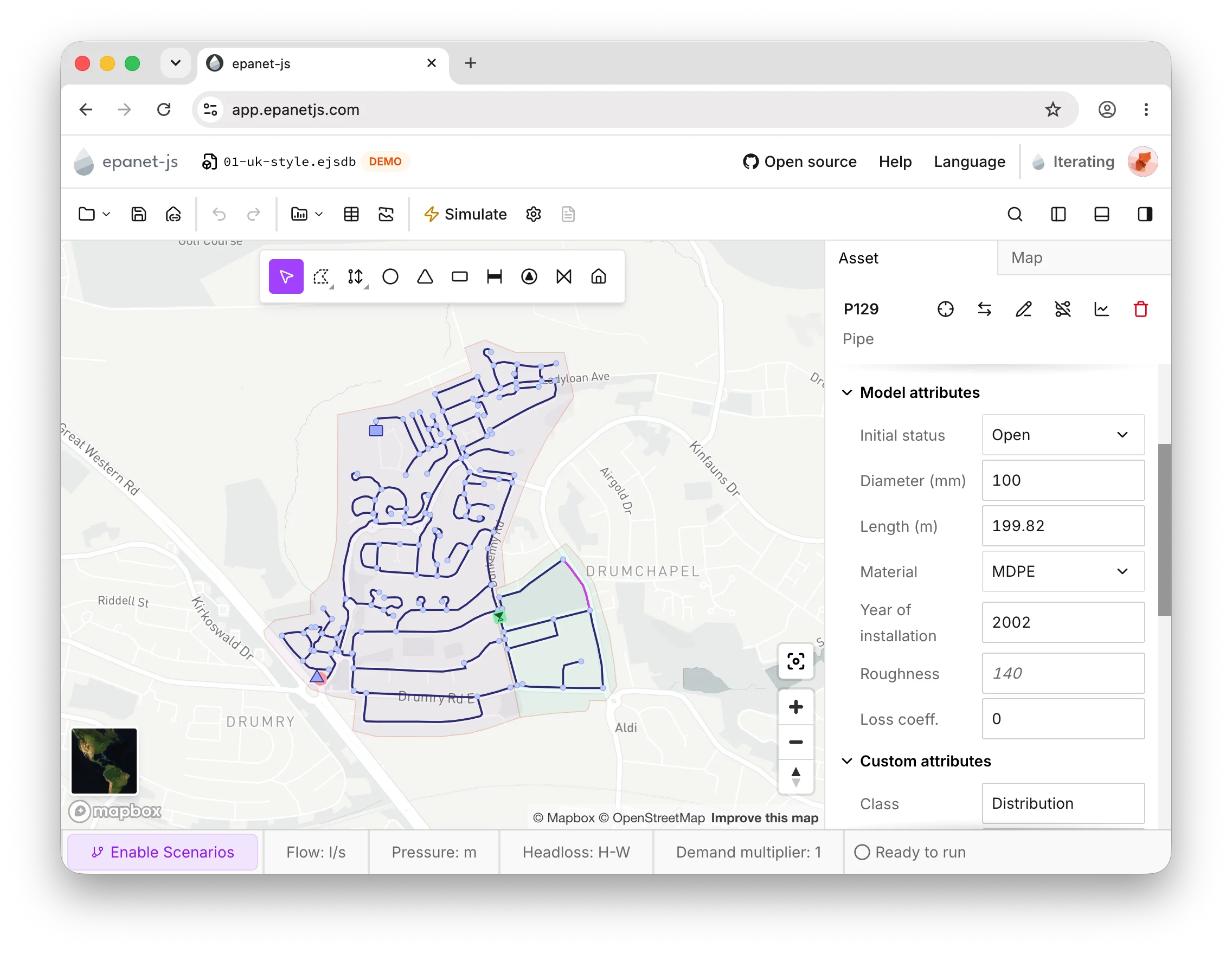 A demo network showing zones and custom attributes.