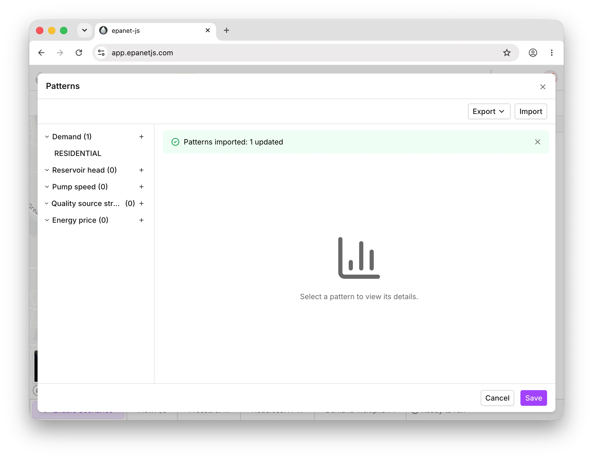 Importing a curve library into a project, with a summary of what was added, updated, or skipped.